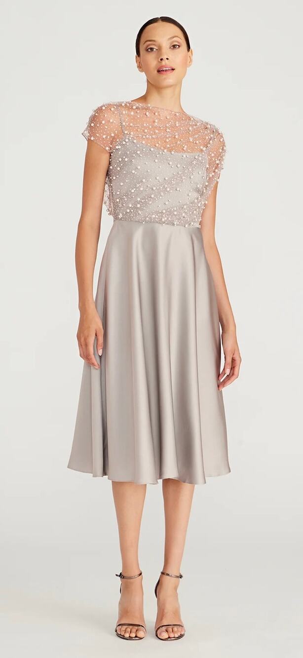 Theia Gray Pearl Lori Glimmer Satin Dress 4 NWT